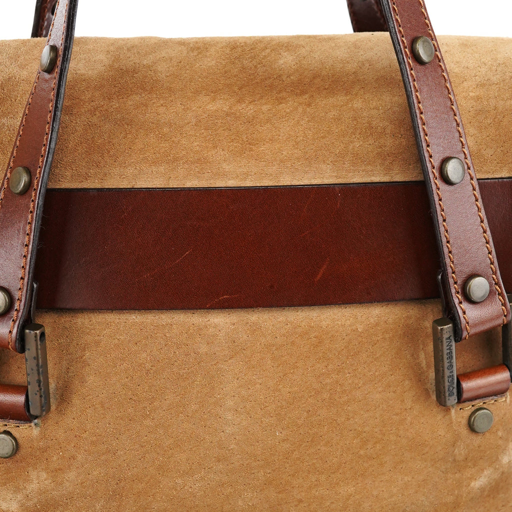 Beige Brown Suede Belt Tote Bag