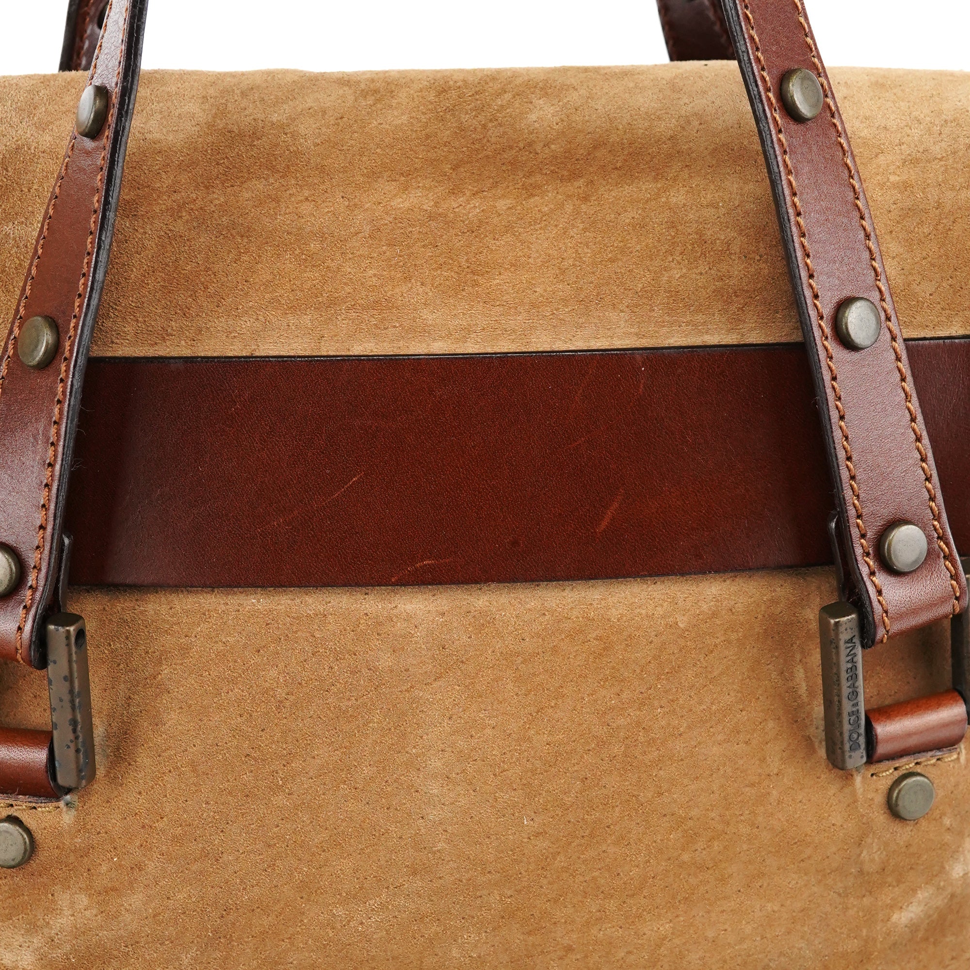 Beige Brown Suede Belt Tote Bag