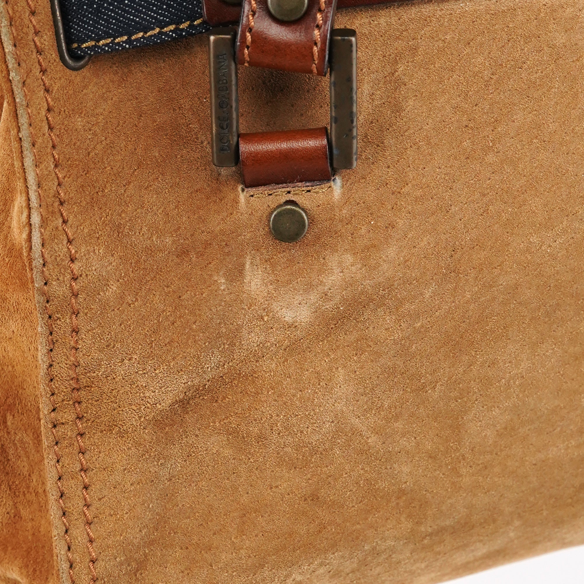 Beige Brown Suede Belt Tote Bag