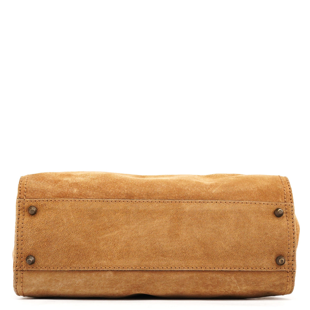 Beige Brown Suede Belt Tote Bag