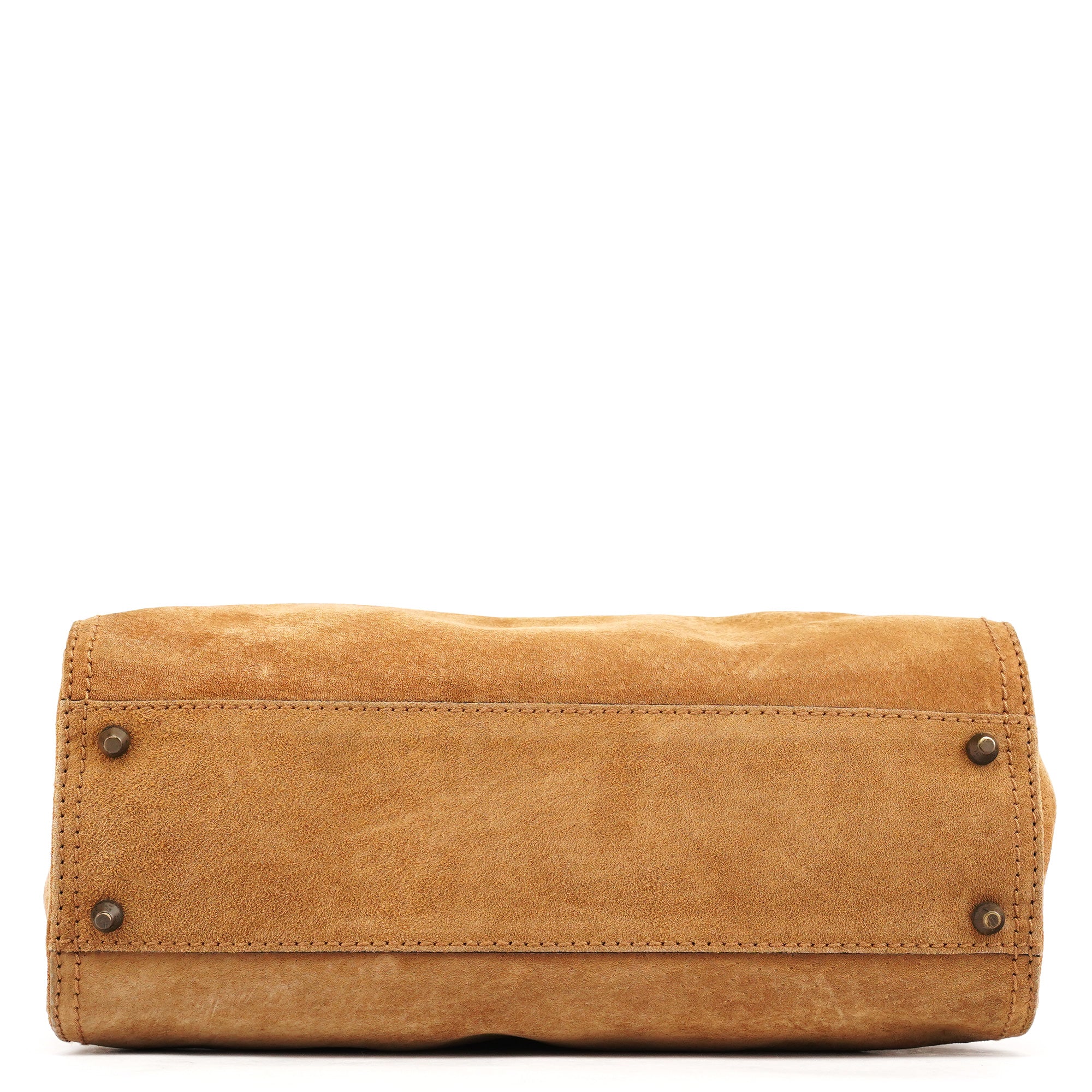 Beige Brown Suede Belt Tote Bag