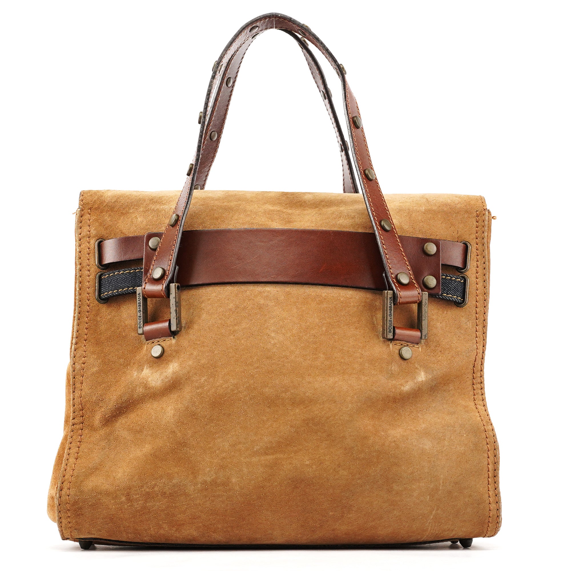 Beige Brown Suede Belt Tote Bag