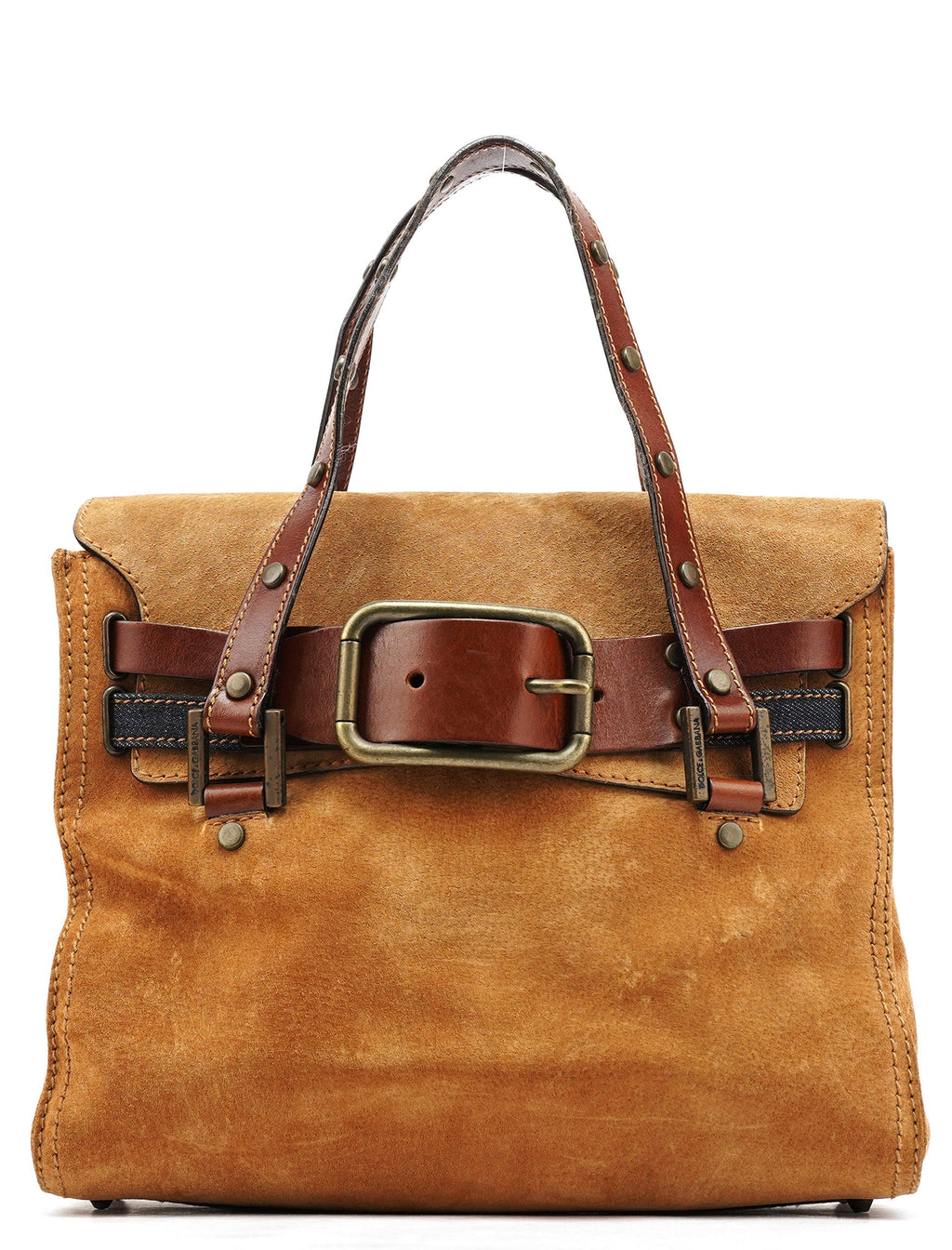 Beige Brown Suede Belt Tote Bag