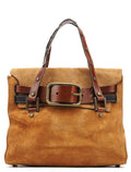 Beige Brown Suede Belt Tote Bag