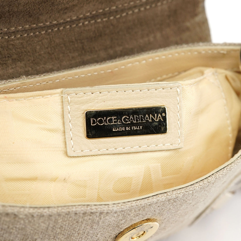 Beige Canvas Snakeskin Shoulder Bag