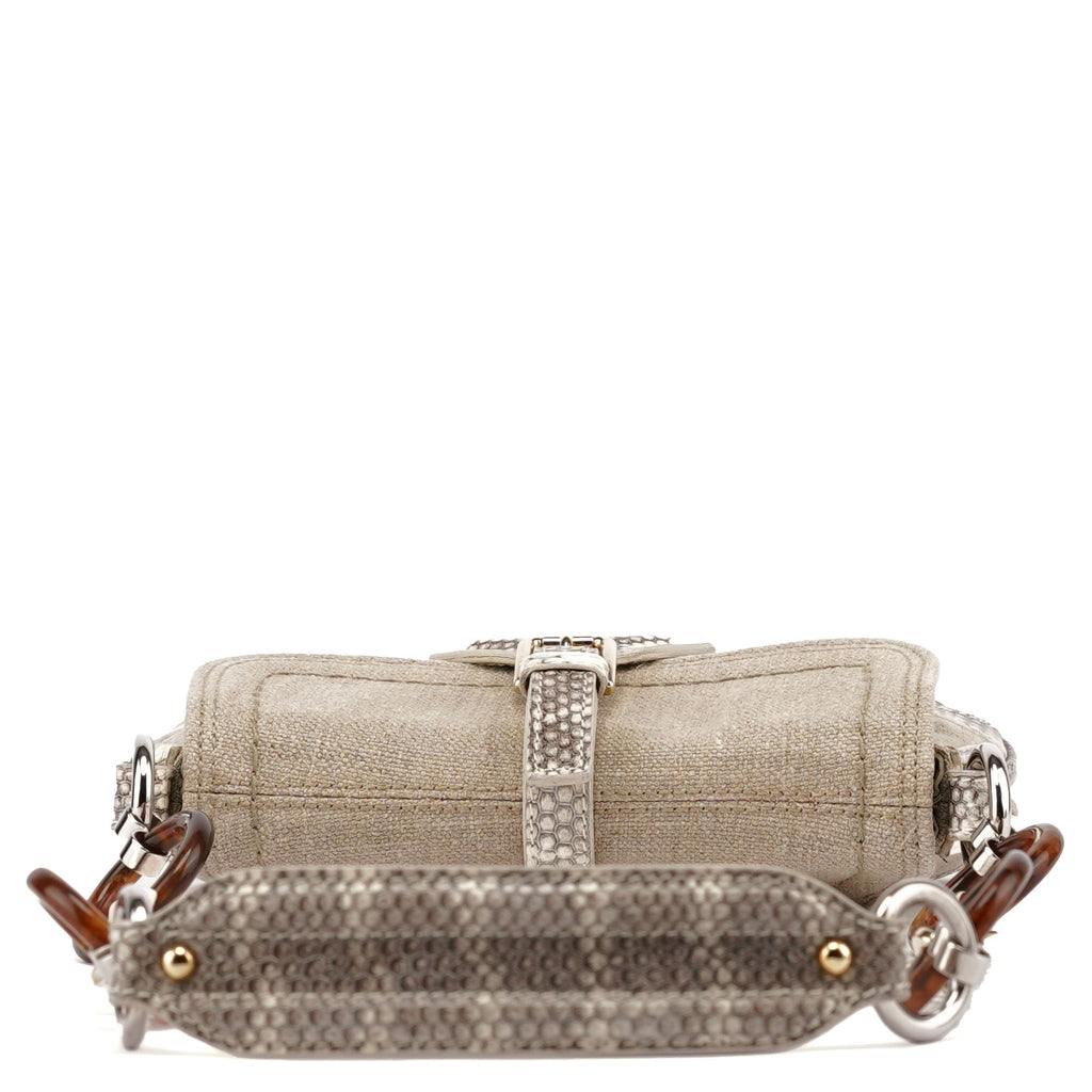 Beige Canvas Snakeskin Shoulder Bag