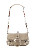 Beige Canvas Snakeskin Shoulder Bag