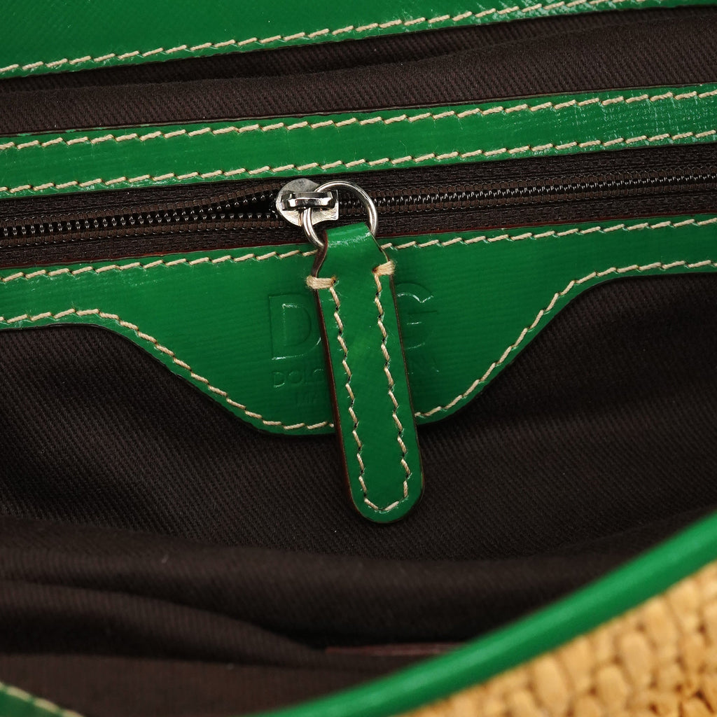 Beige Green Carolina Raffia Tote Bag