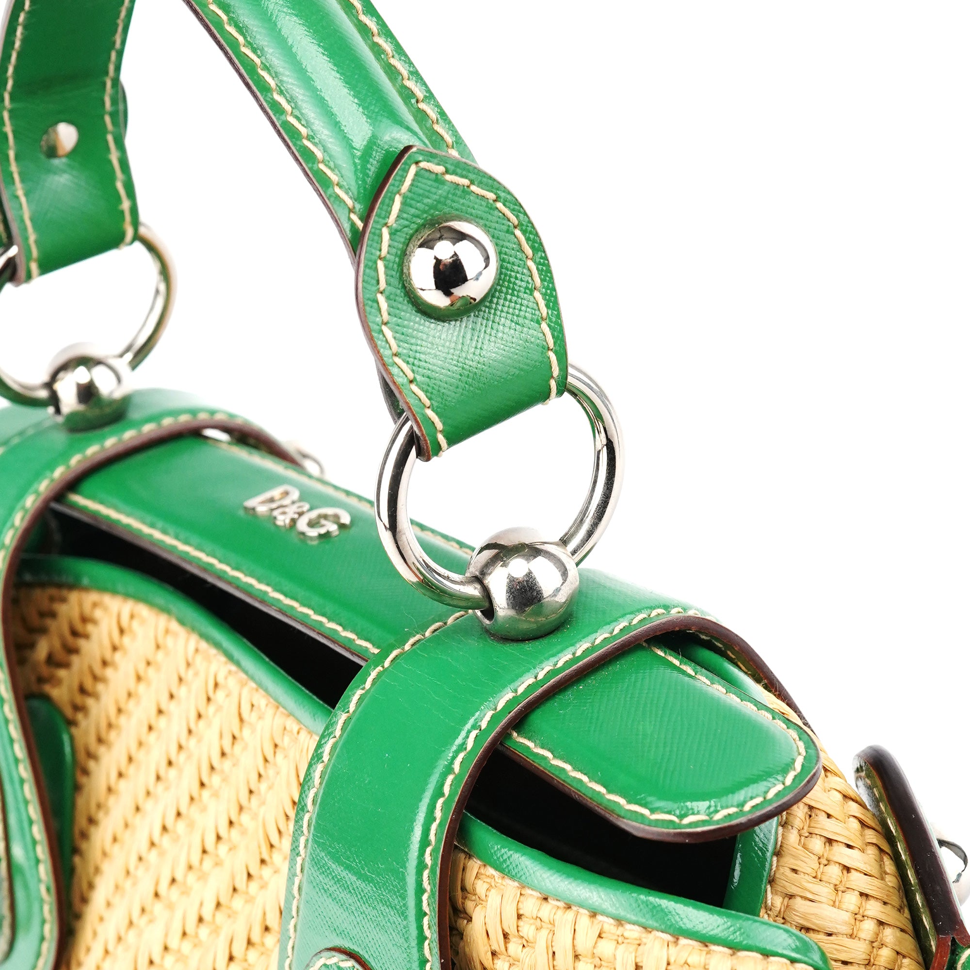 Beige Green Carolina Raffia Tote Bag