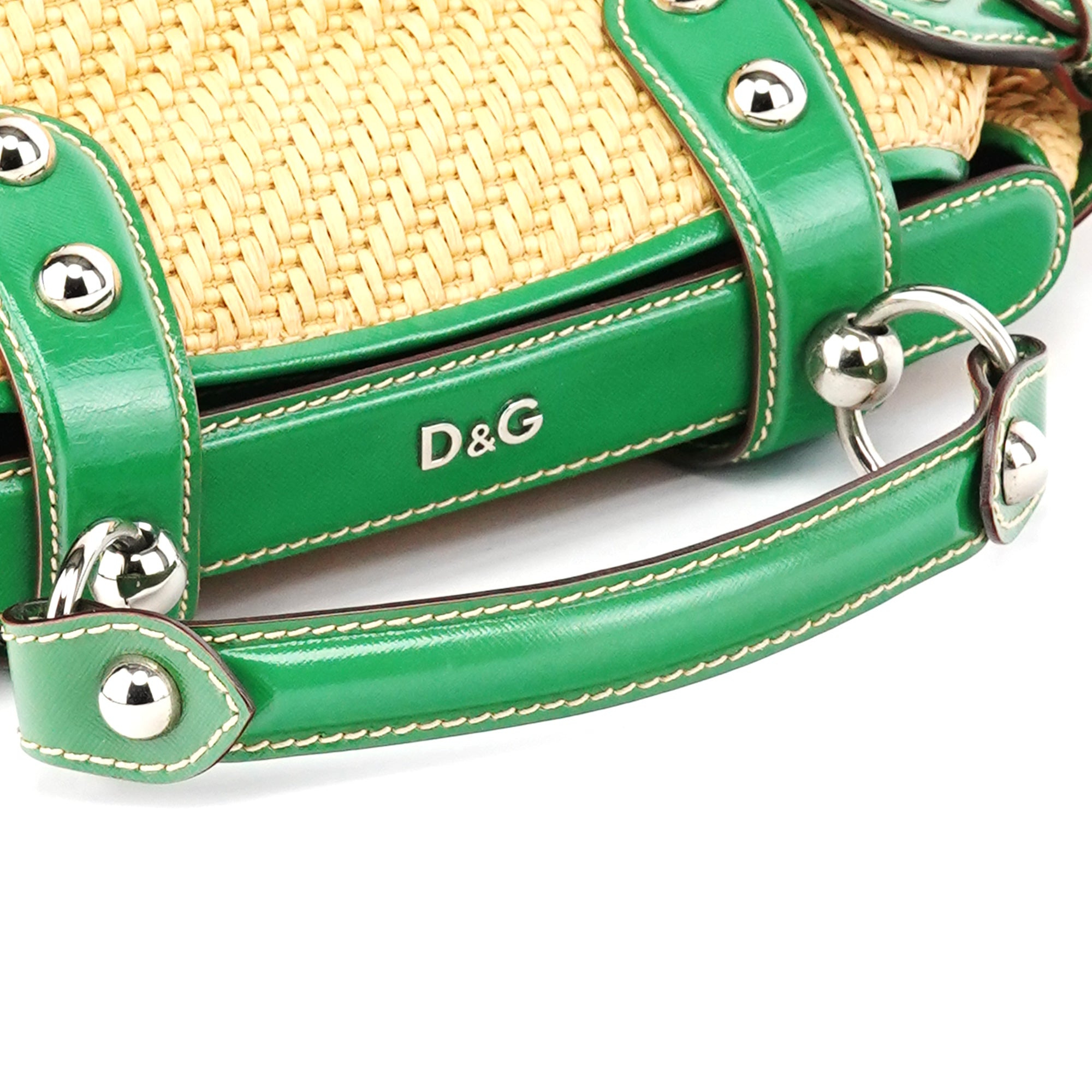 Beige Green Carolina Raffia Tote Bag