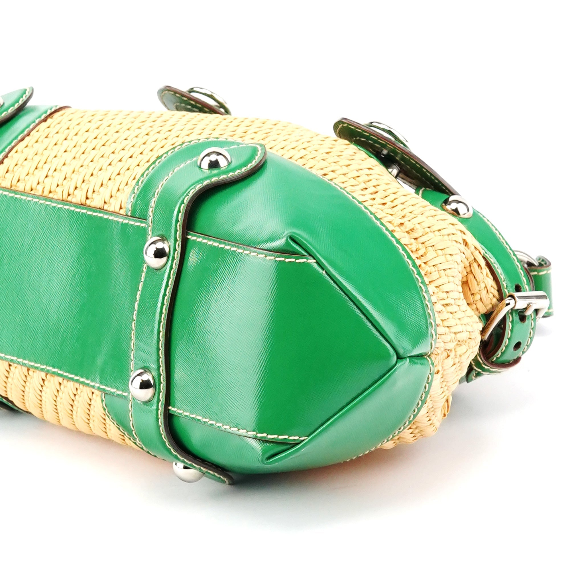 Beige Green Carolina Raffia Tote Bag