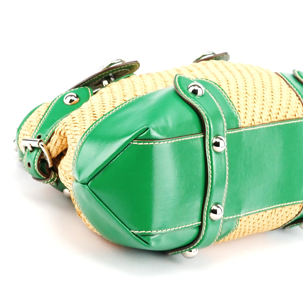 Beige Green Carolina Raffia Tote Bag