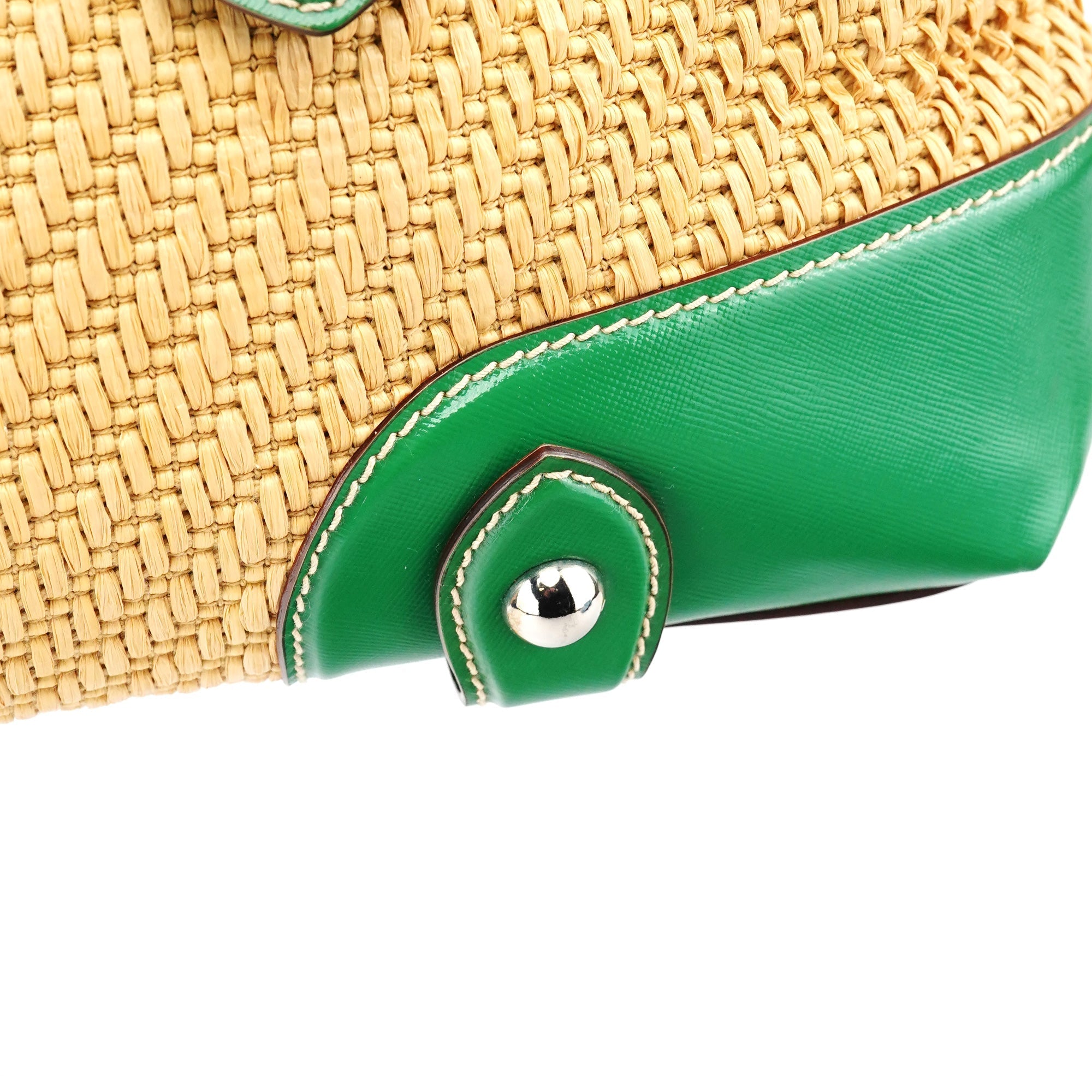 Beige Green Carolina Raffia Tote Bag