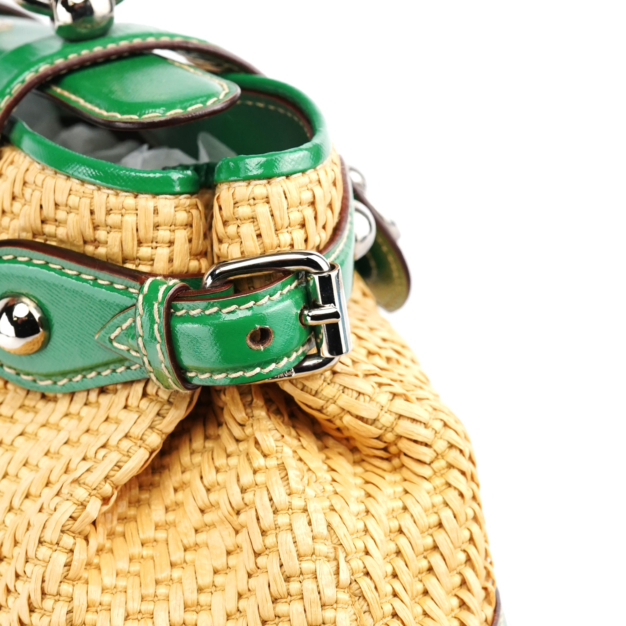 Beige Green Carolina Raffia Tote Bag