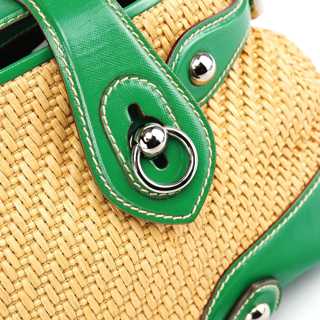 Beige Green Carolina Raffia Tote Bag