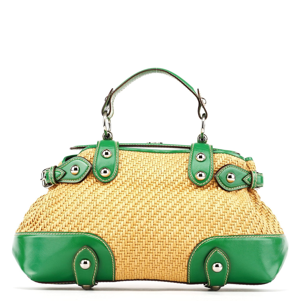 Beige Green Carolina Raffia Tote Bag