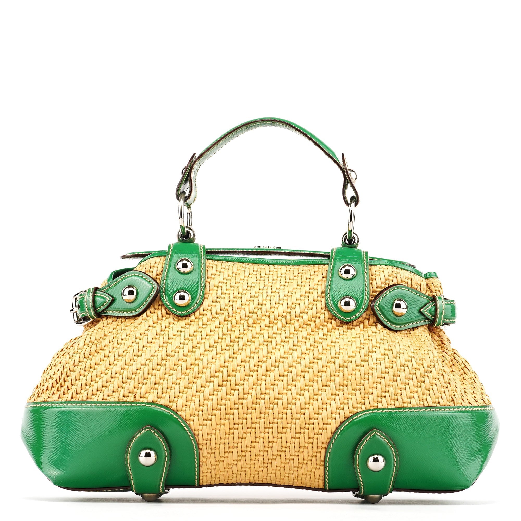 Beige Green Carolina Raffia Tote Bag