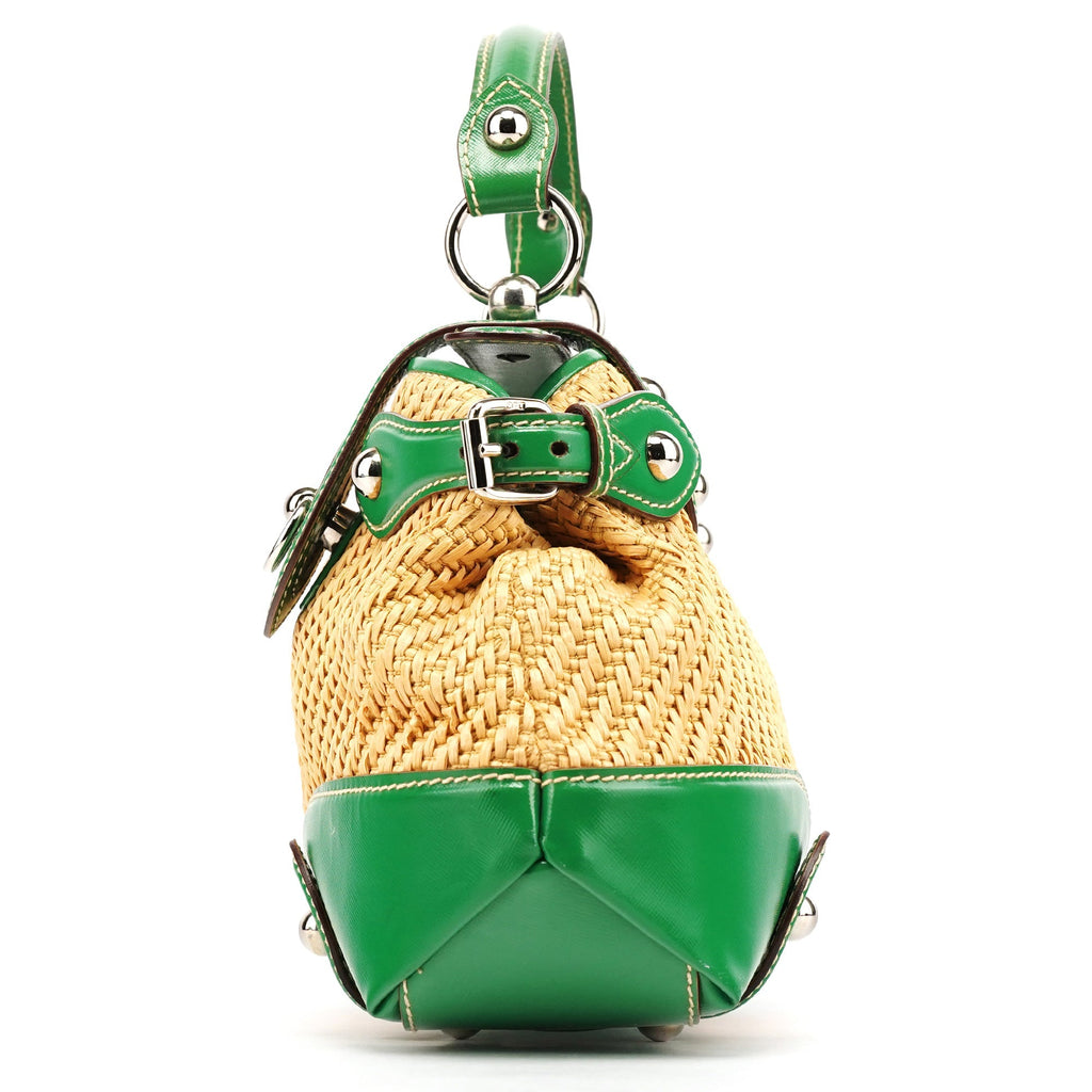 Beige Green Carolina Raffia Tote Bag