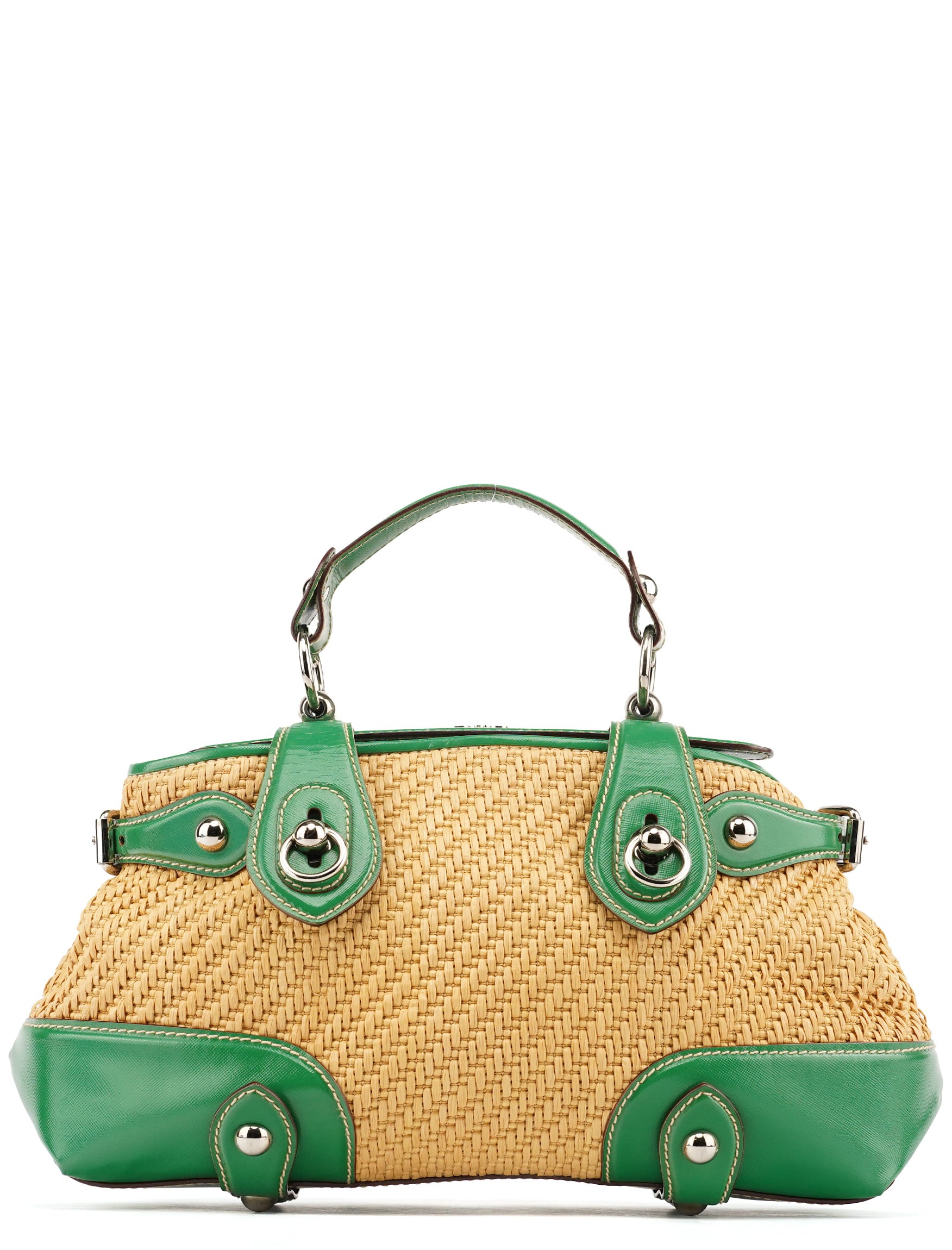 Beige Green Carolina Raffia Tote Bag