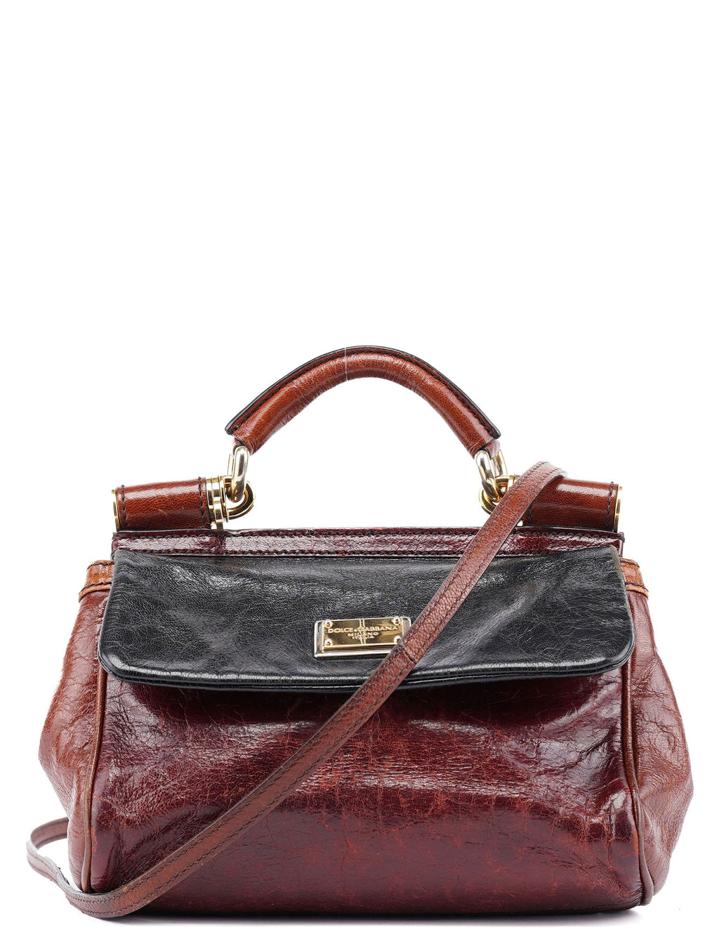 Black Brown Calfskin Sicily 2-Way Bag