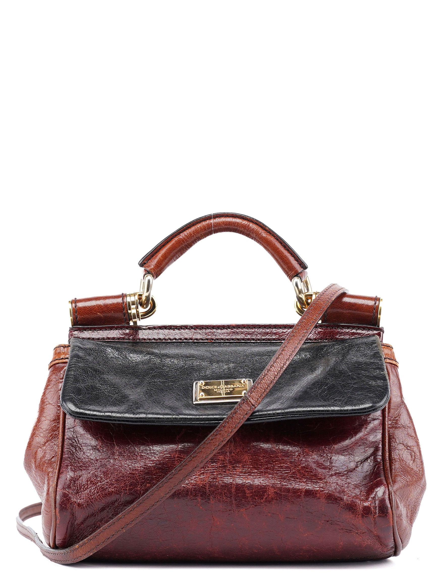 Black Brown Calfskin Sicily 2-Way Bag
