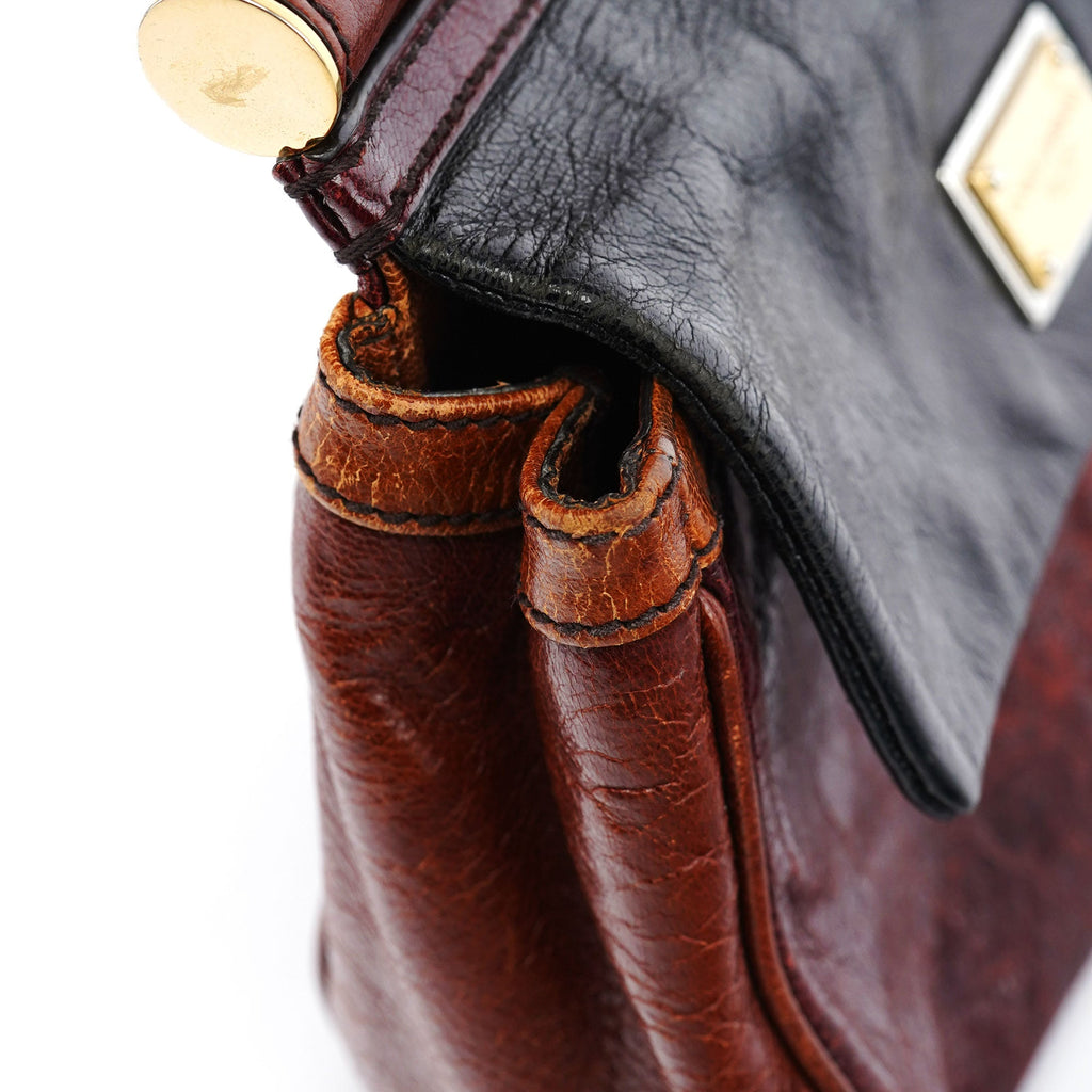 Black Brown Calfskin Sicily 2-Way Bag