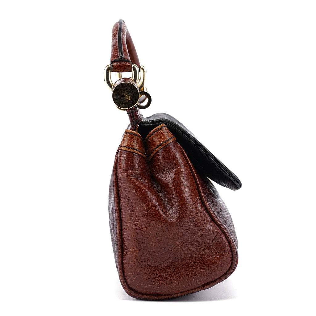 Black Brown Calfskin Sicily 2-Way Bag