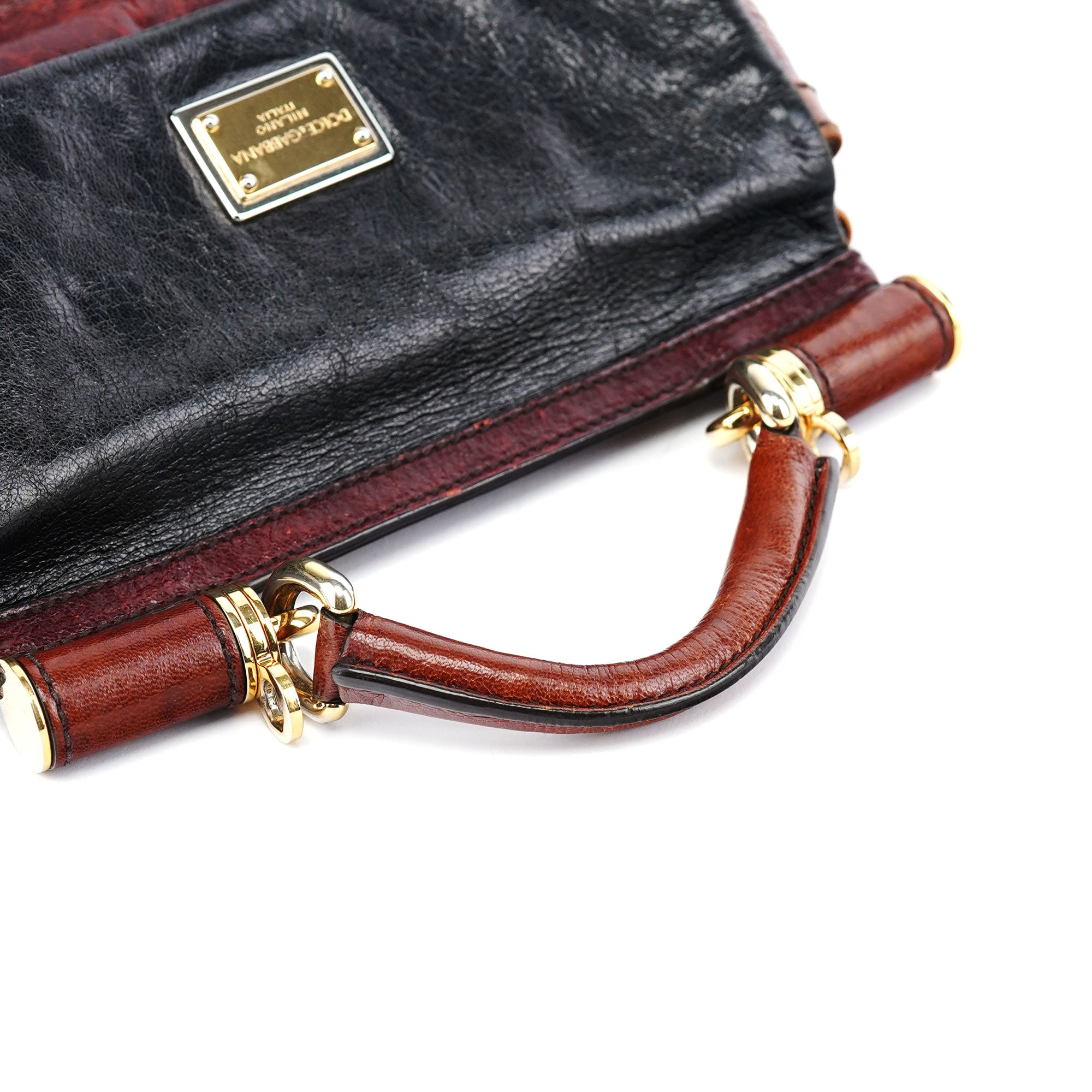 Black Brown Calfskin Sicily 2-Way Bag