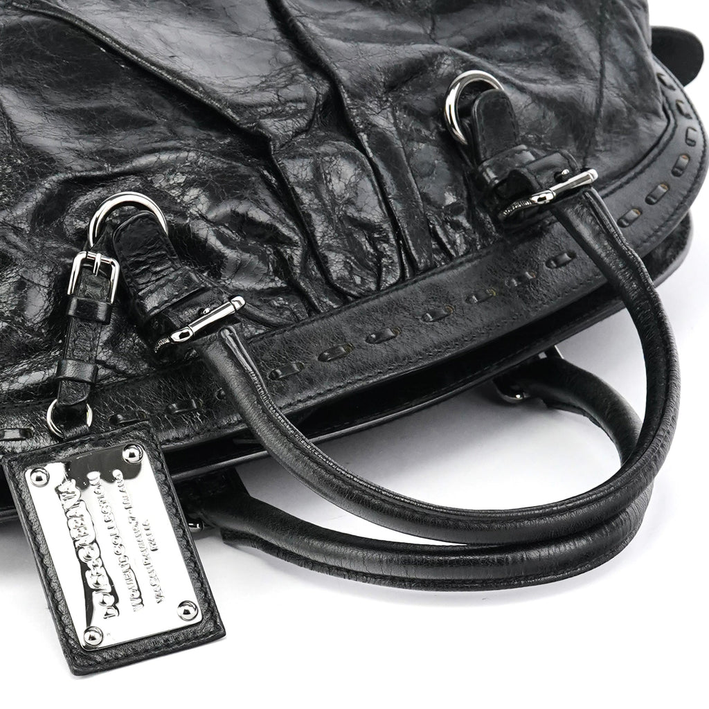 Black Calfskin Leather Romantique Tote Bag