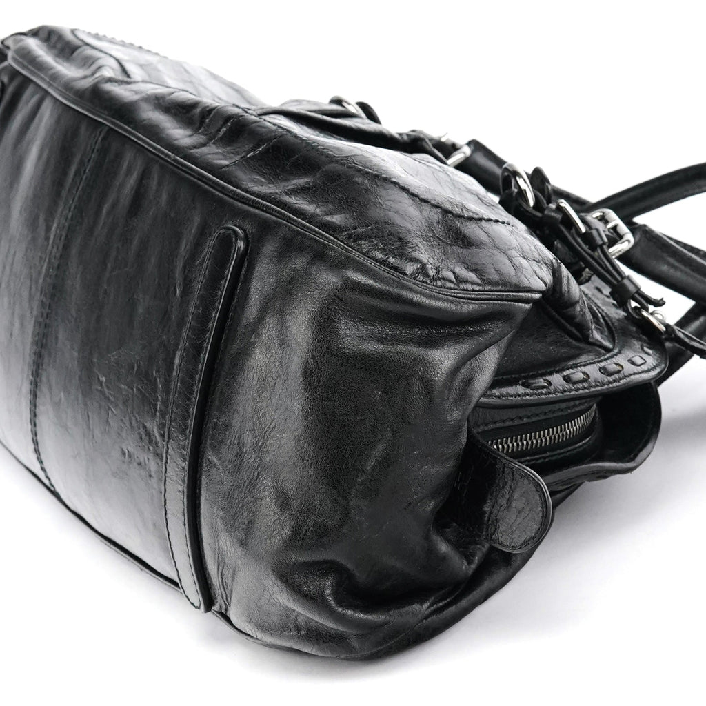 Black Calfskin Leather Romantique Tote Bag