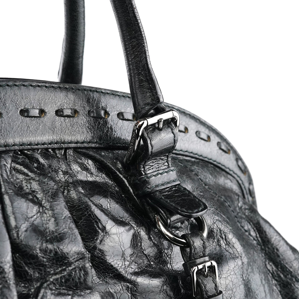 Black Calfskin Leather Romantique Tote Bag