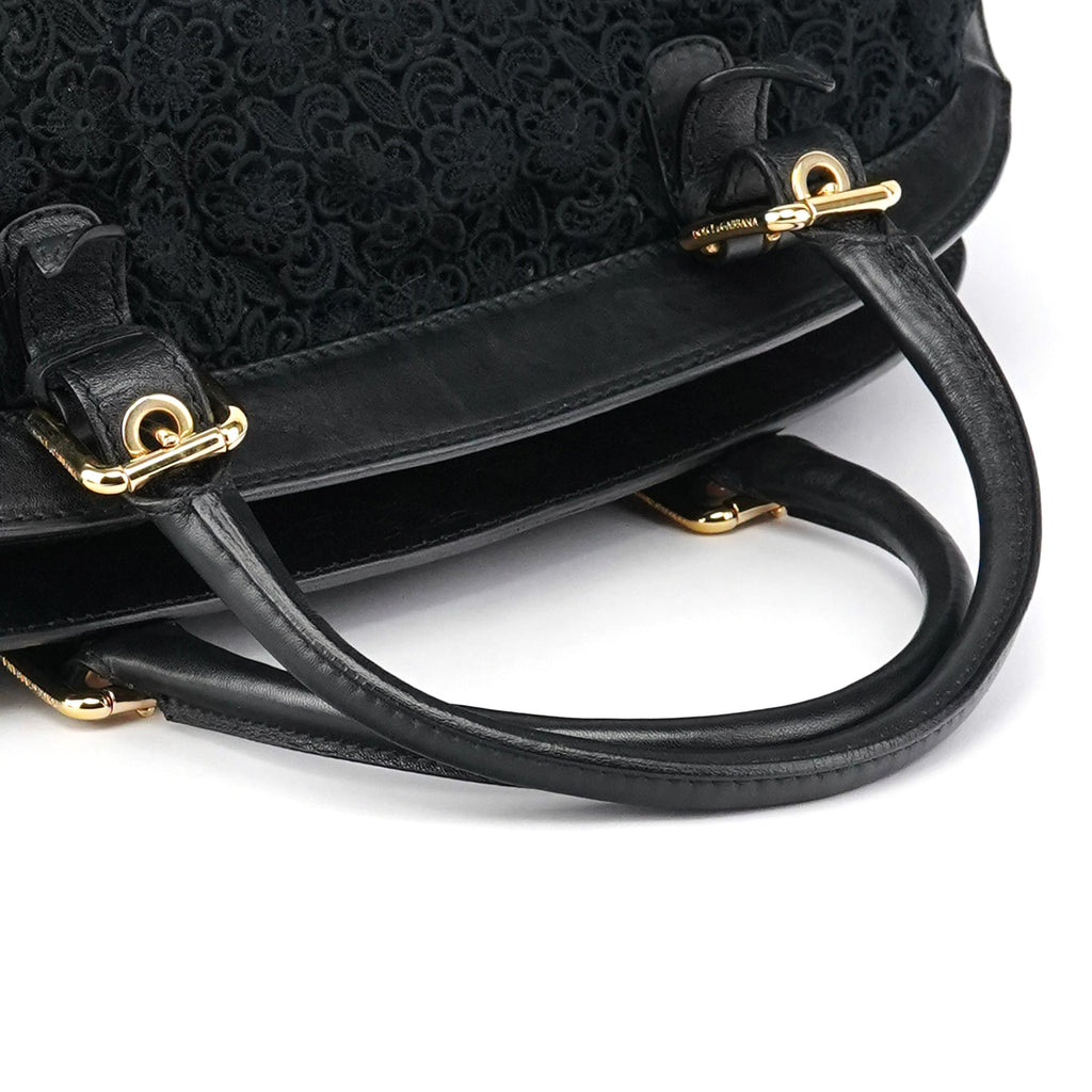 Black Lace Leather Boston Bag