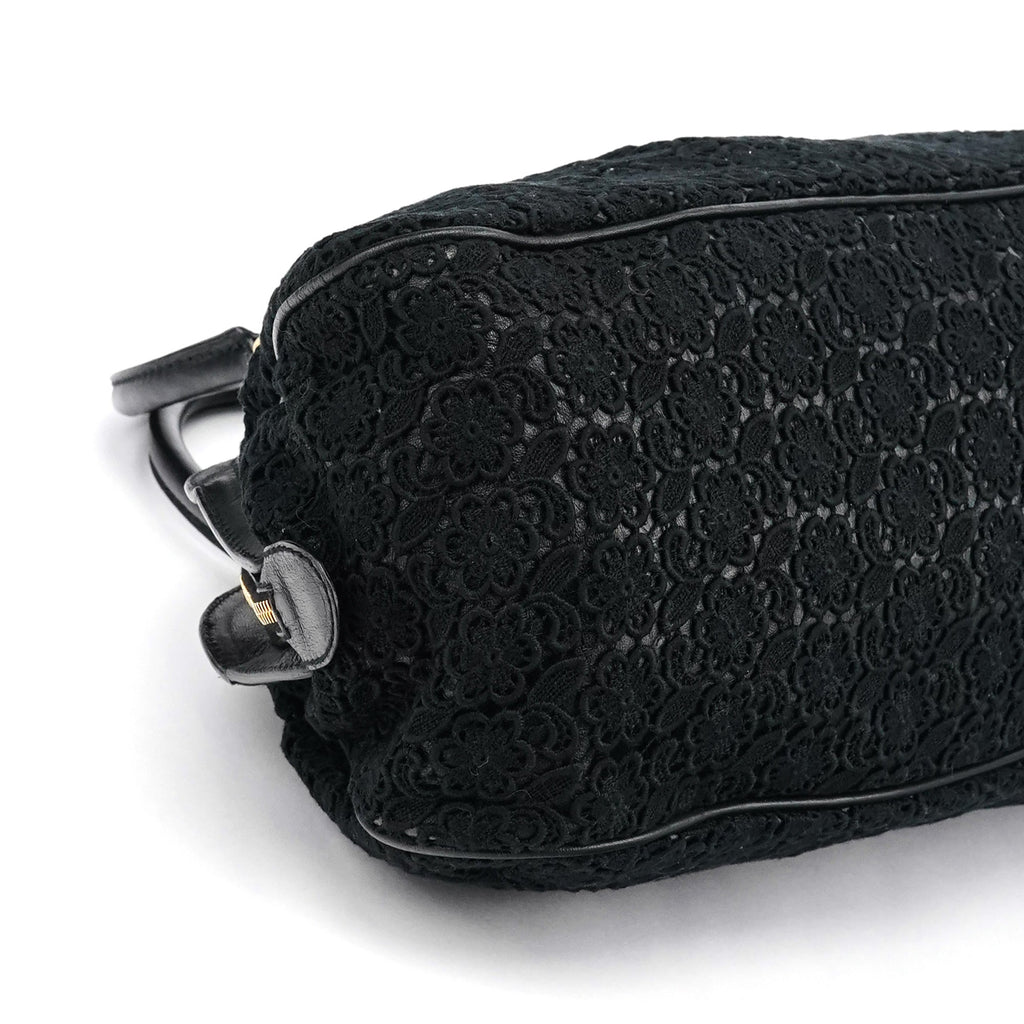 Black Lace Leather Boston Bag