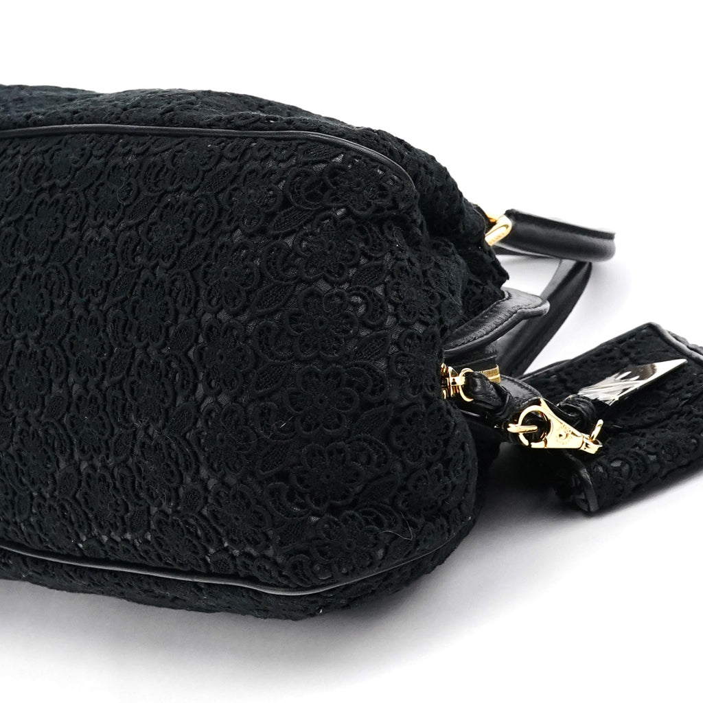 Black Lace Leather Boston Bag