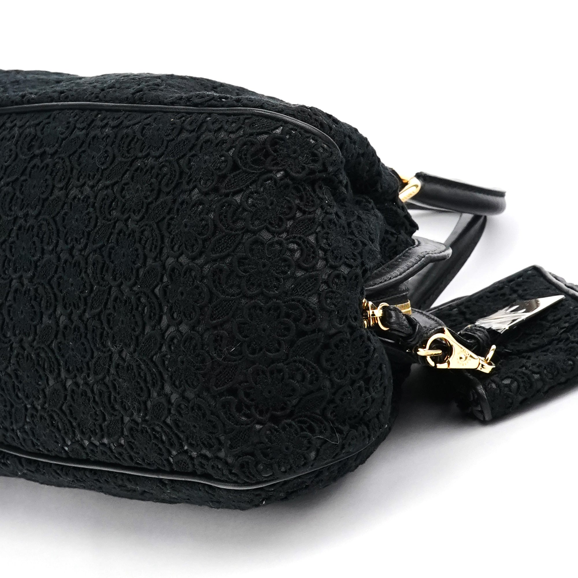 Black Lace Leather Boston Bag