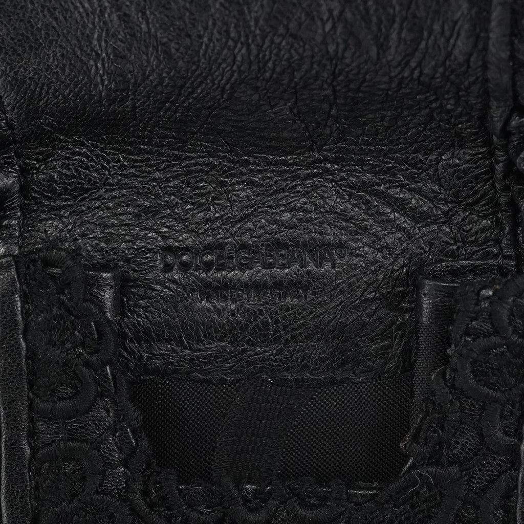 Black Lace Leather Boston Bag