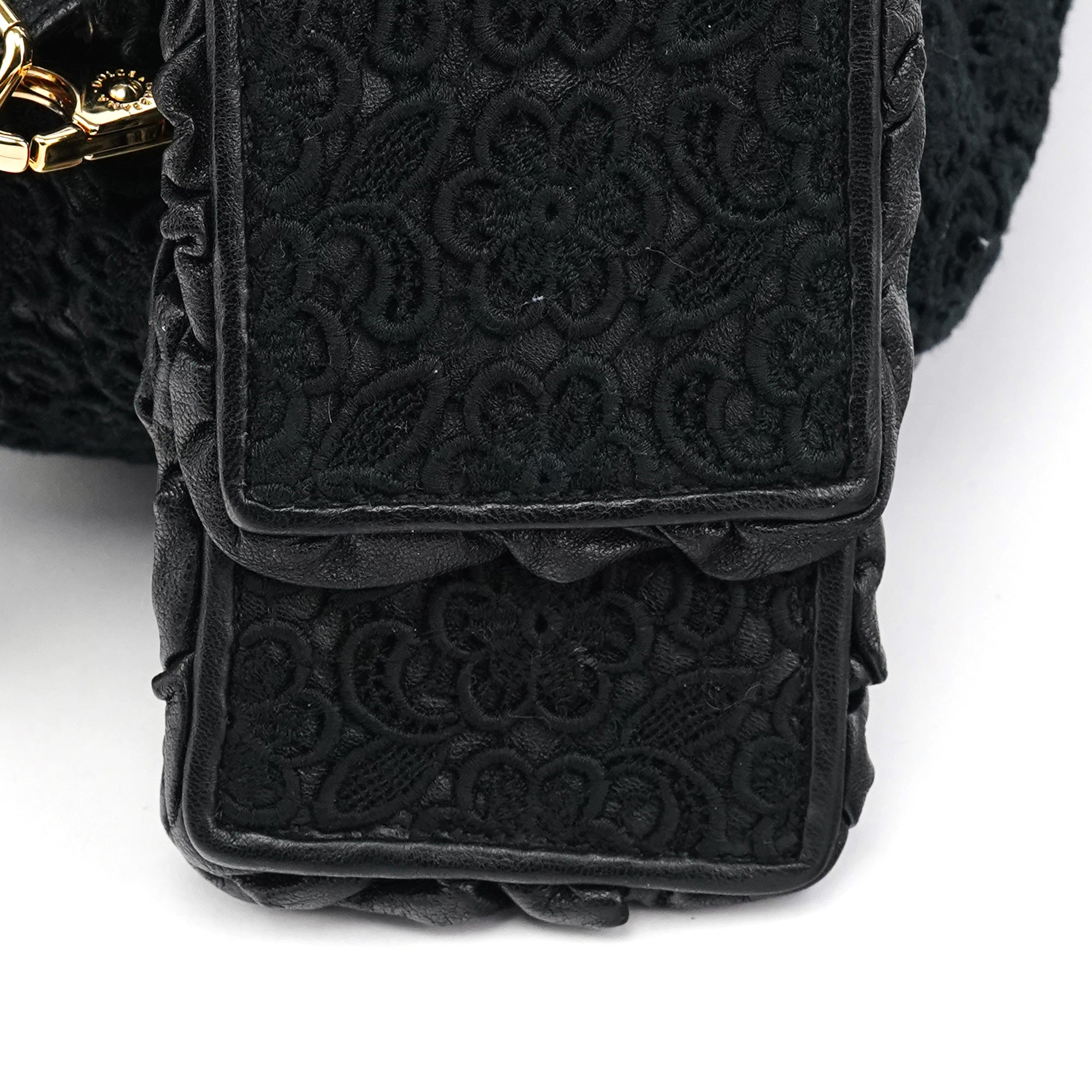 Black Lace Leather Boston Bag