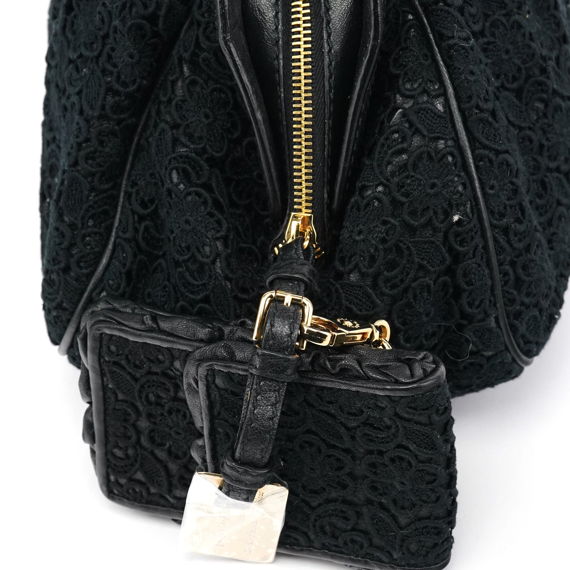 Black Lace Leather Boston Bag