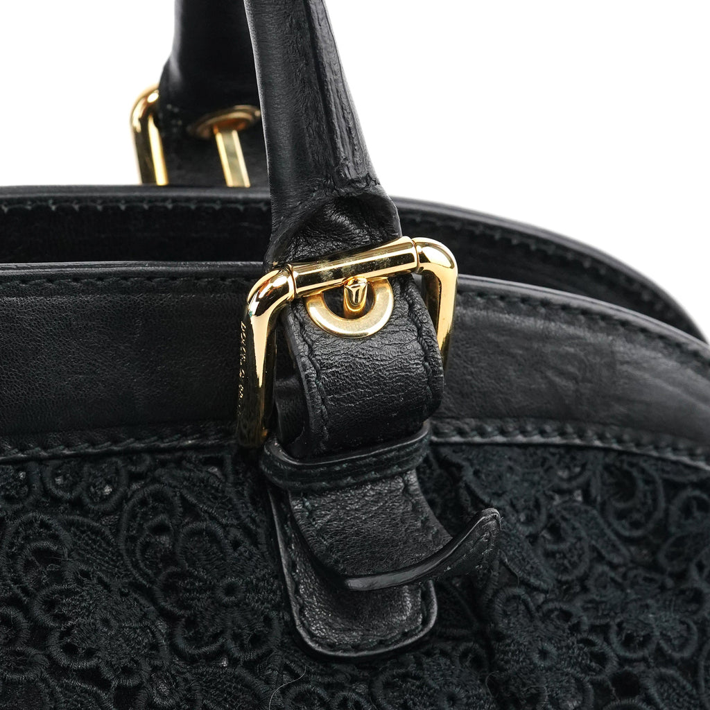 Black Lace Leather Boston Bag