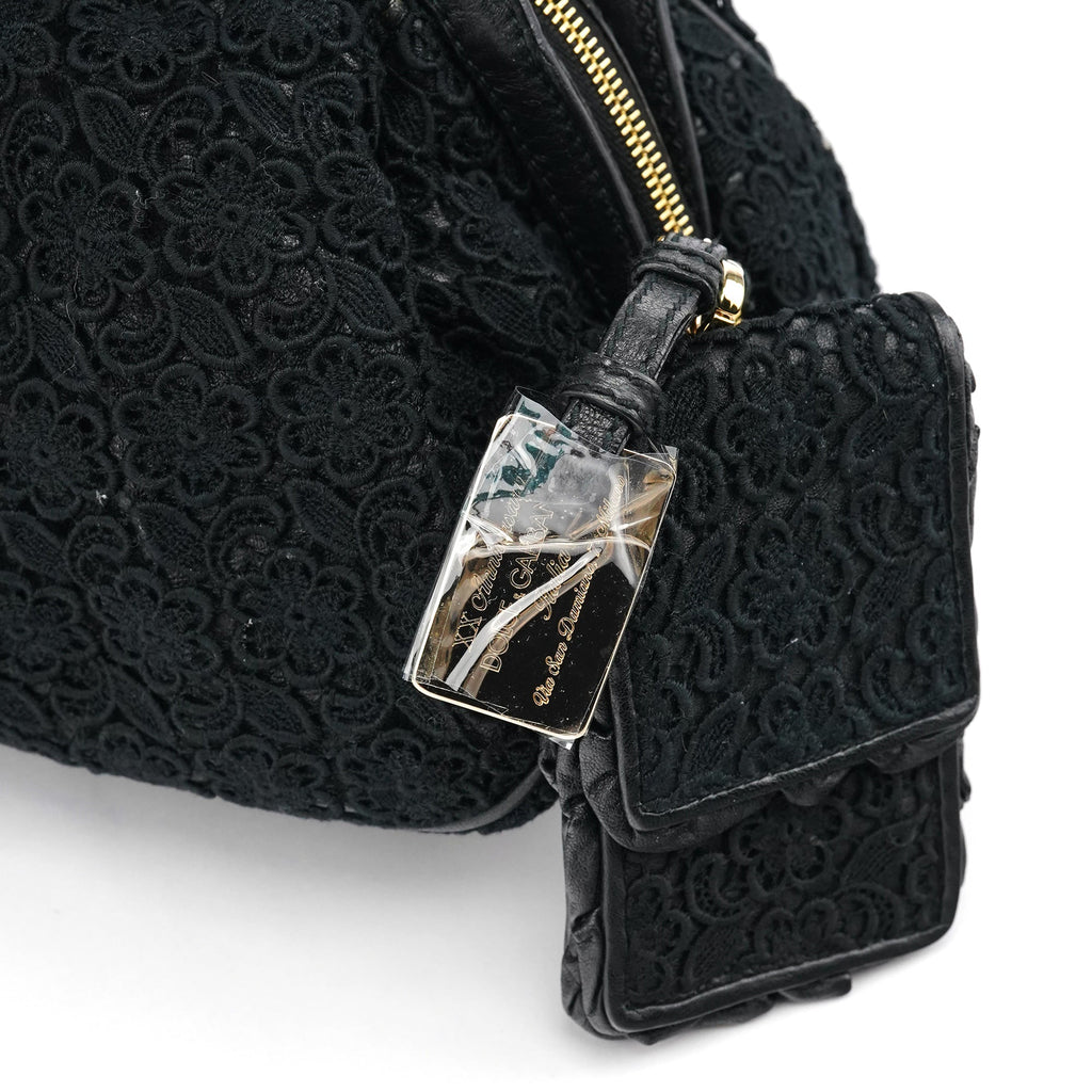 Black Lace Leather Boston Bag