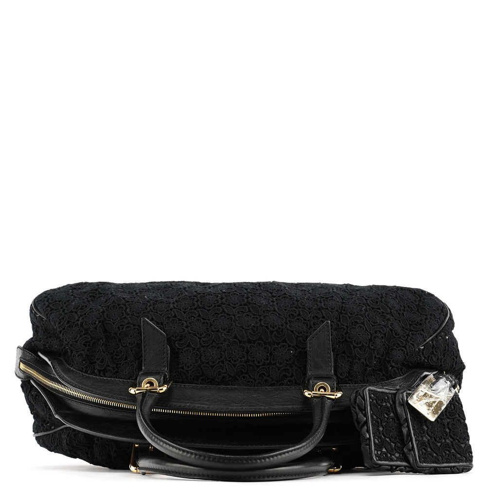Black Lace Leather Boston Bag