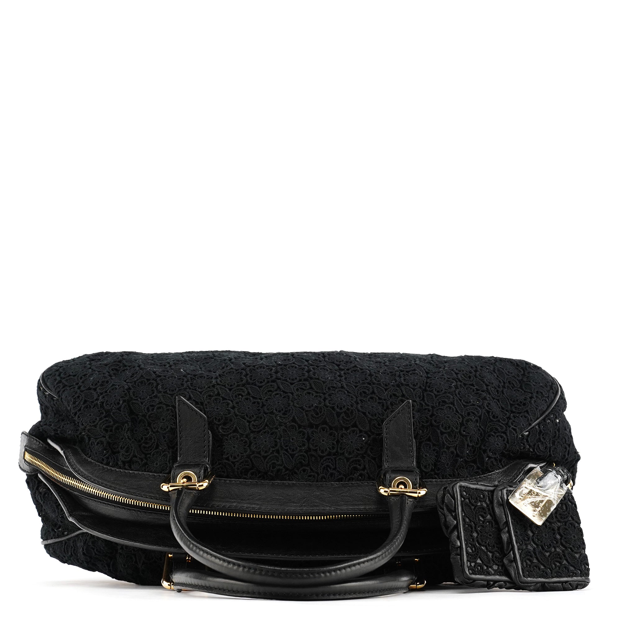 Black Lace Leather Boston Bag