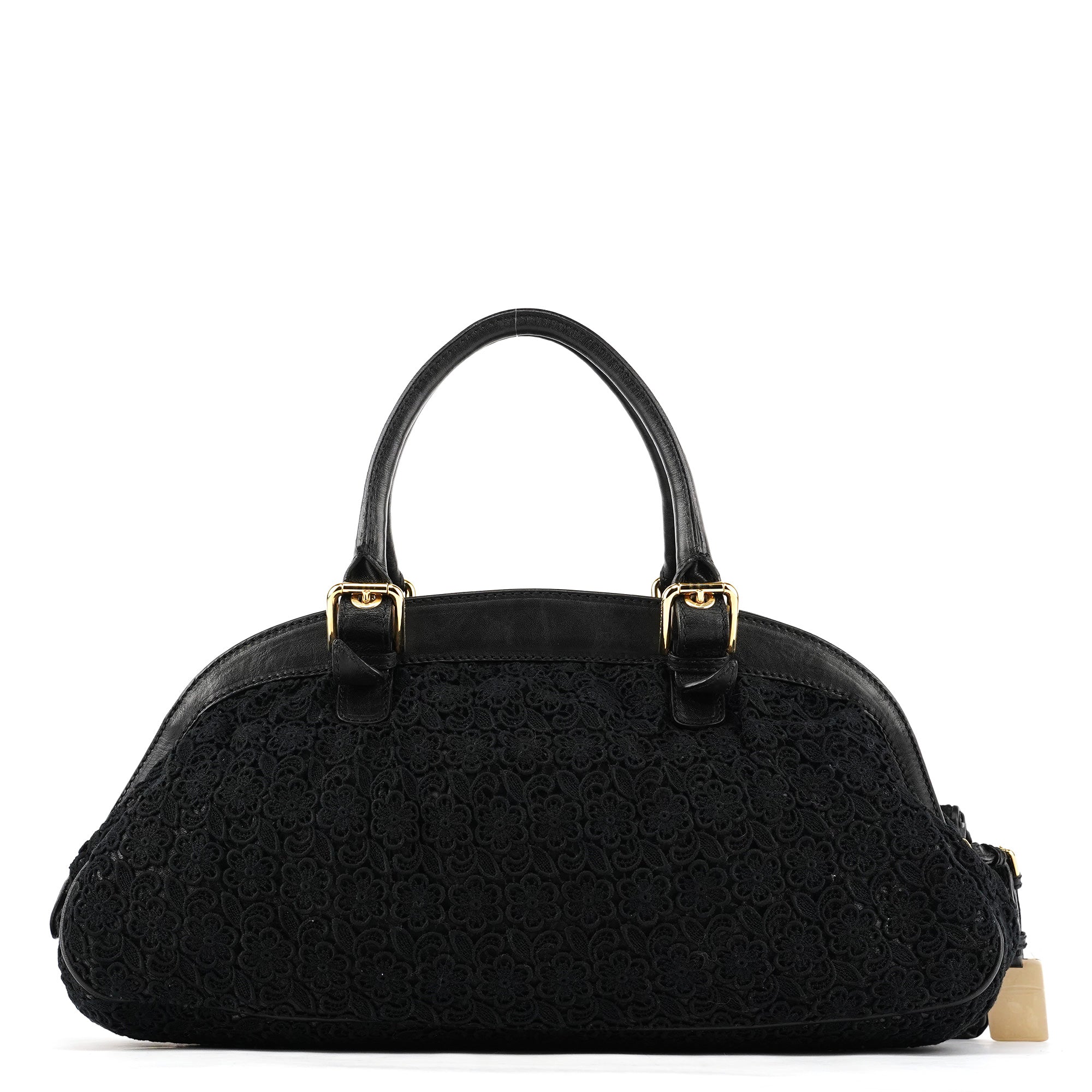 Black Lace Leather Boston Bag