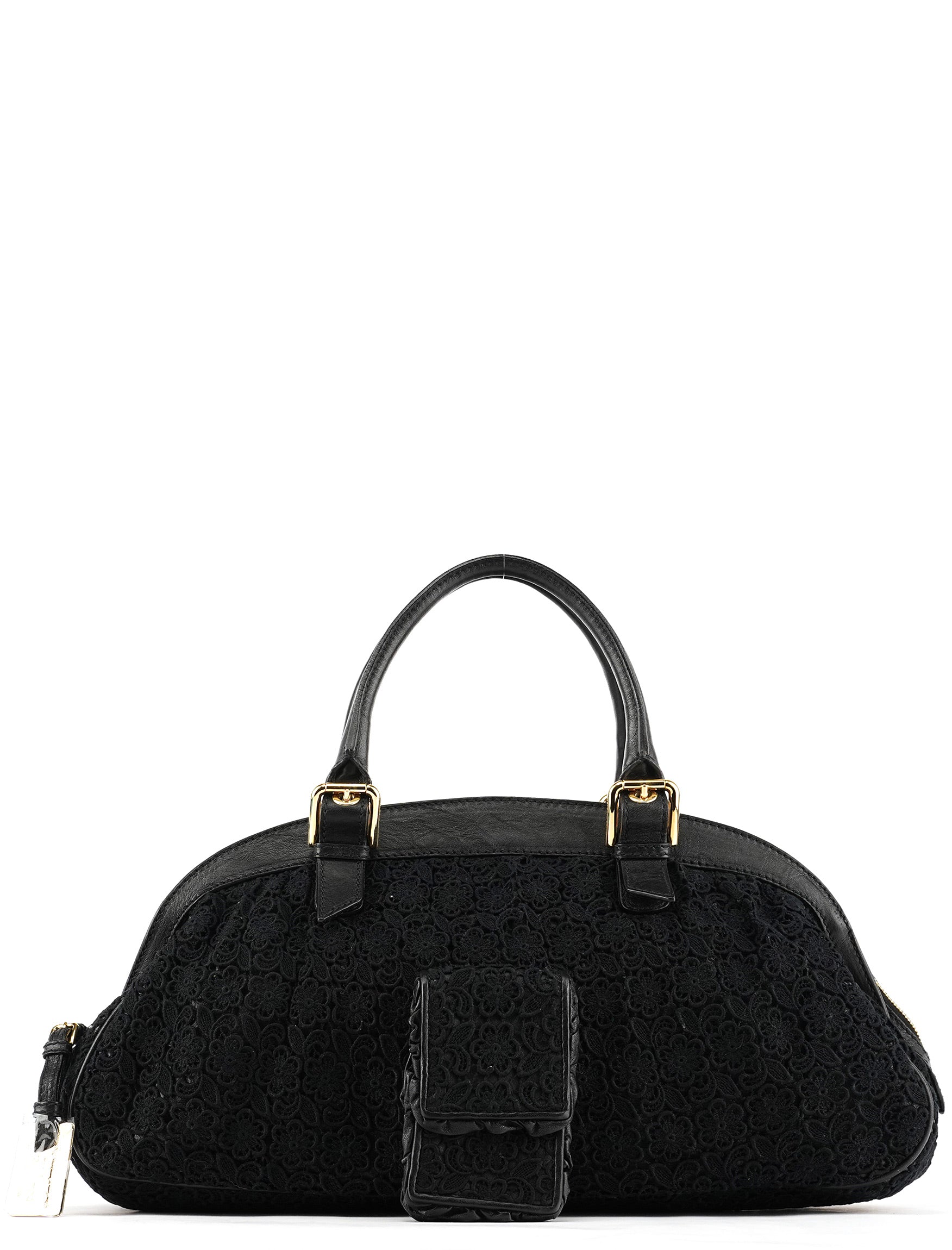 Black Lace Leather Boston Bag