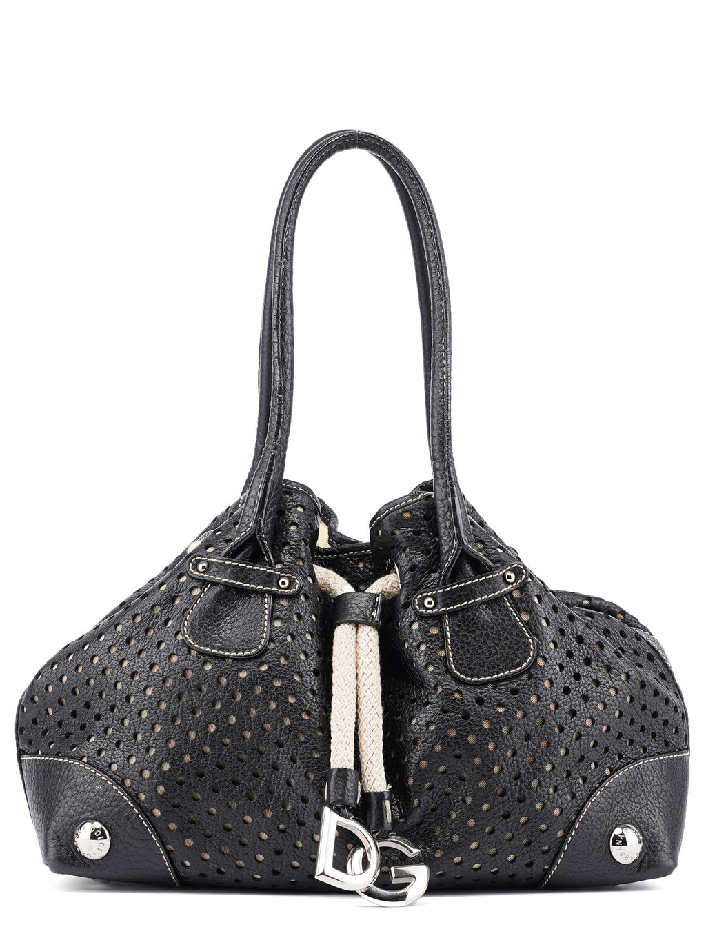 Black Leather Perforated Tote Bag