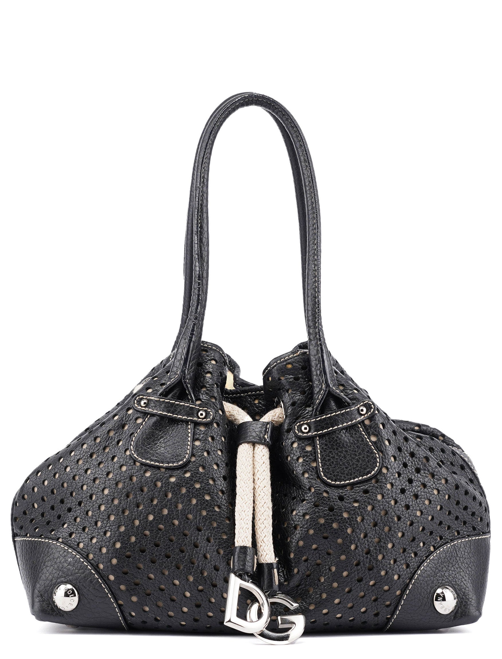 Black Leather Perforated Tote Bag