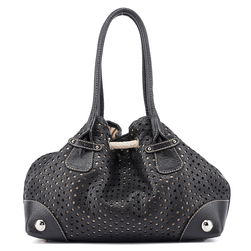 Black Leather Perforated Tote Bag