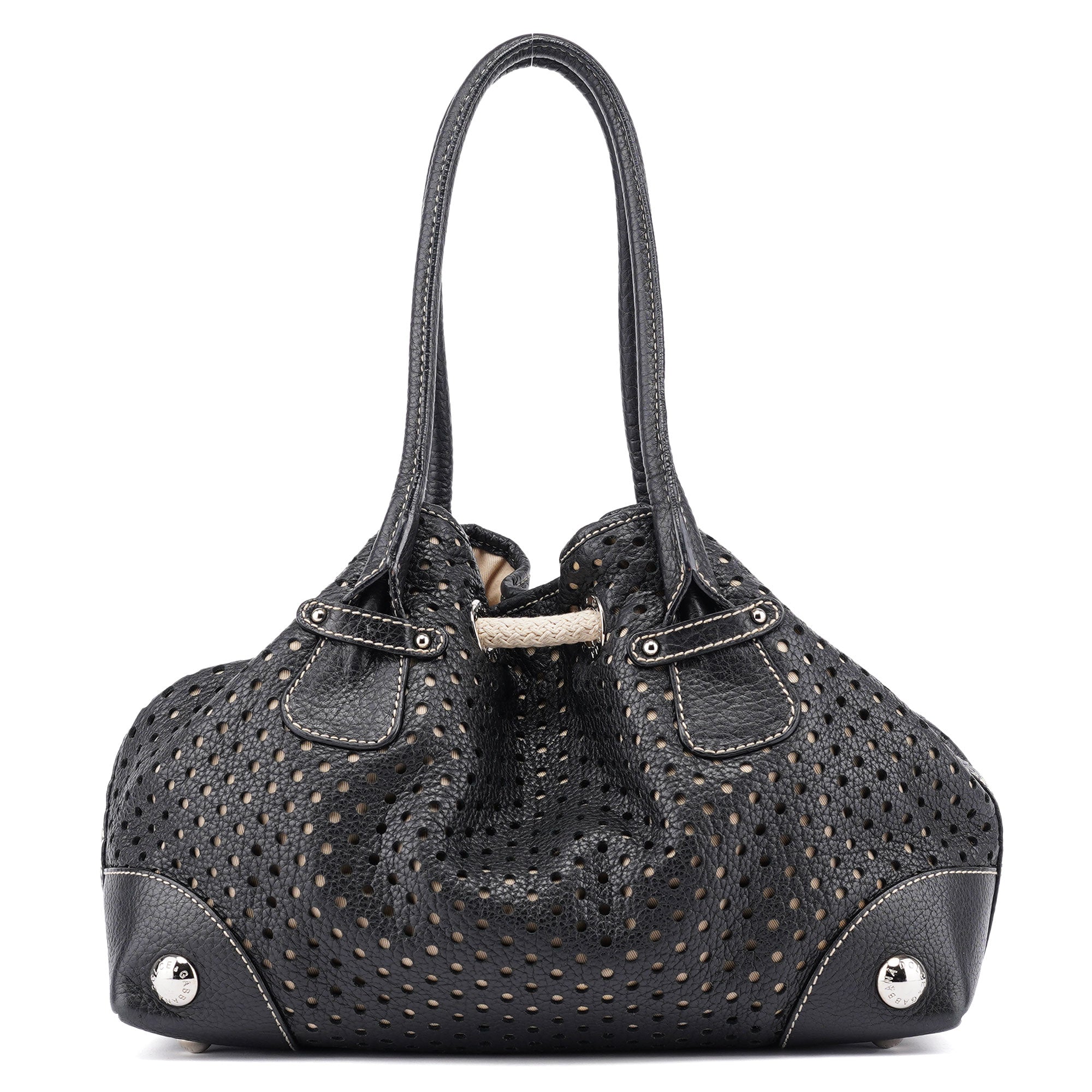 Black Leather Perforated Tote Bag