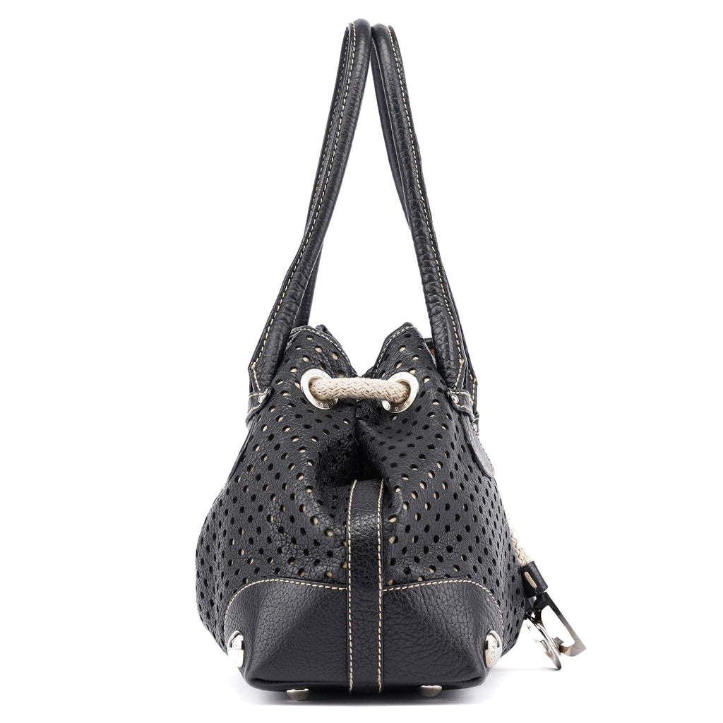 Black Leather Perforated Tote Bag