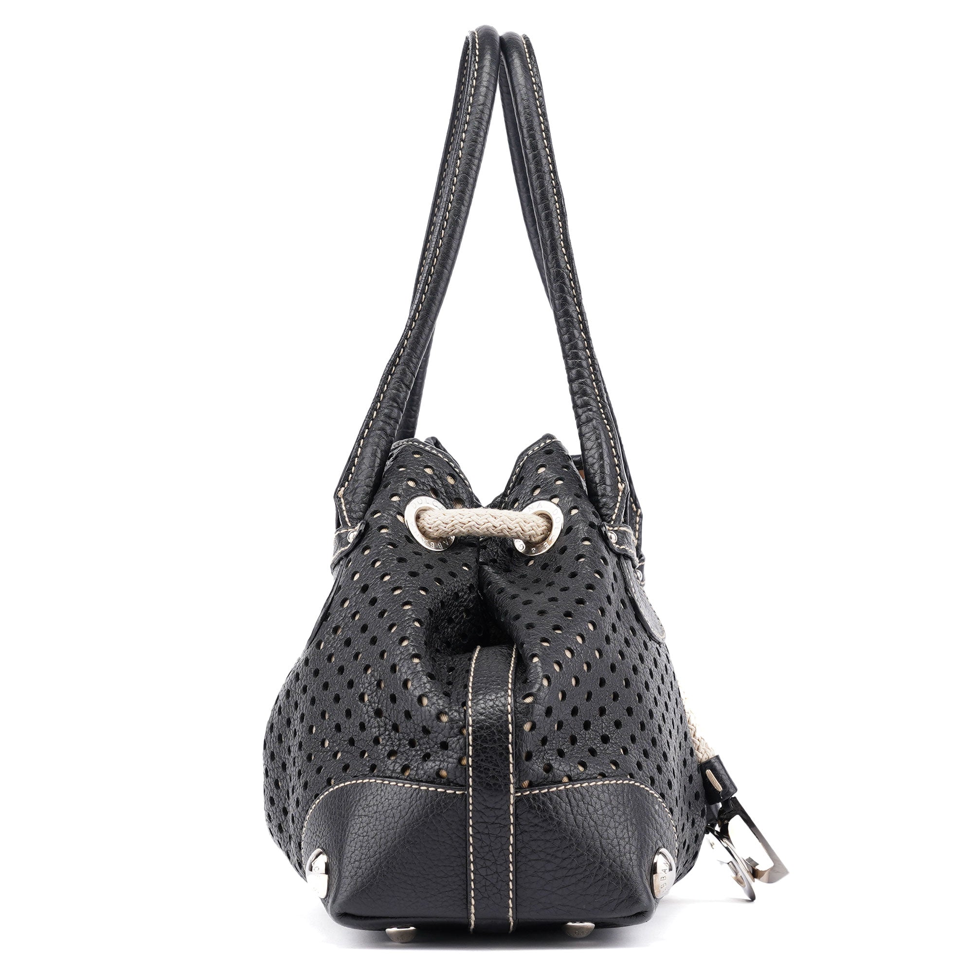 Black Leather Perforated Tote Bag